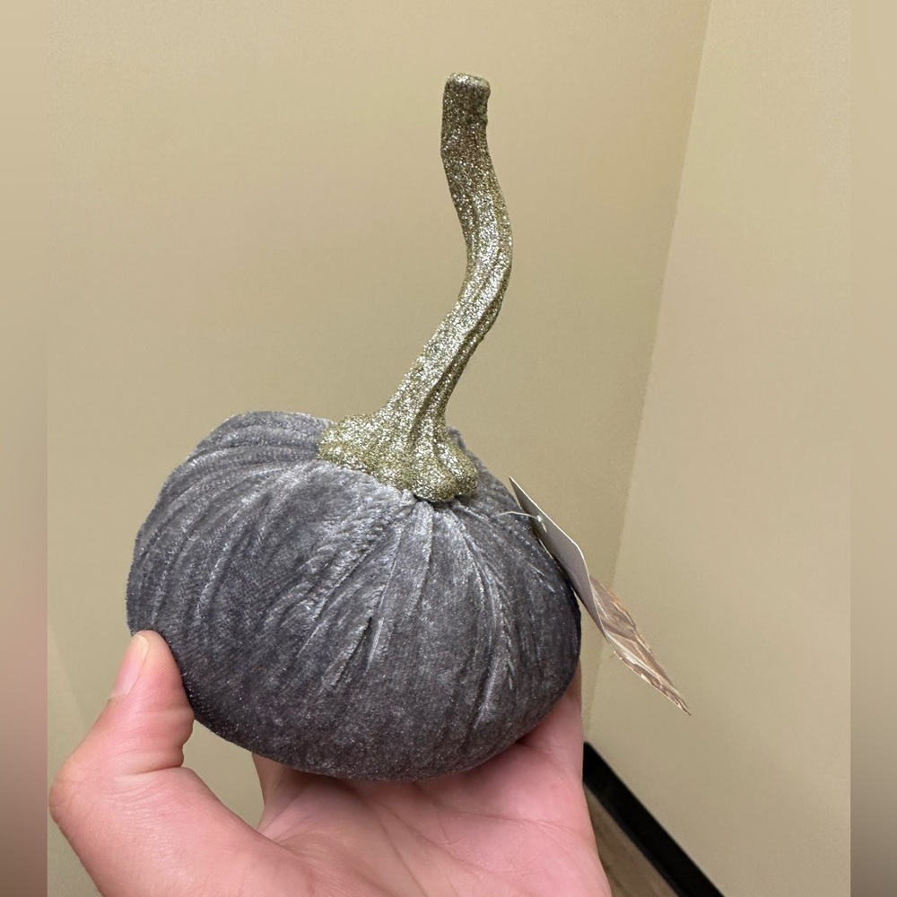Grey sparkling glittery velvet pumpkin 🎃 fall decor accent